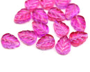10x8mm Bright pink leaf Czech glass beads 15pc