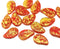 14x9mm Red Czech glass leaves, gold wash, 15pc