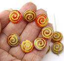 13mm Red orange shell Czech glass beads, 8pc