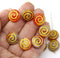 13mm Red orange shell Czech glass beads, 8pc