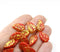 14x9mm Red Czech glass leaves, gold wash, 15pc