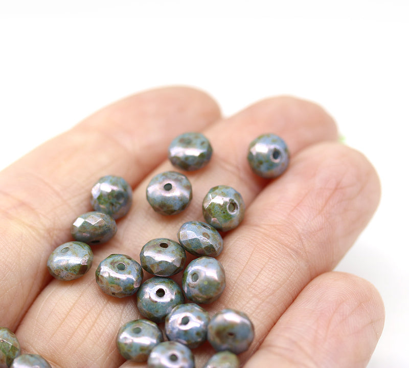 4x7mm Picasso gray rondelle fire polished czech glass beads, 20pc