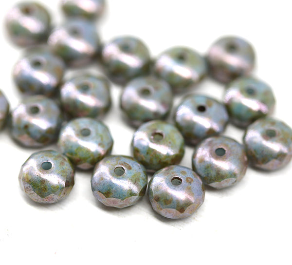 4x7mm Picasso gray rondelle fire polished czech glass beads, 20pc