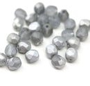 6mm Frosted glass silver czech firepolished round beads, 30Pc