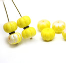 7x11mm Frosted yellow pumpkin rondelle Czech glass beads AB finish - 6Pc