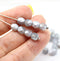 6mm Frosted glass silver czech firepolished round beads, 30Pc