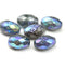 12x8mm Blue gray barrel czech glass fire polished oval beads, 6Pc