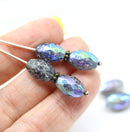 12x8mm Blue gray barrel czech glass fire polished oval beads, 6Pc