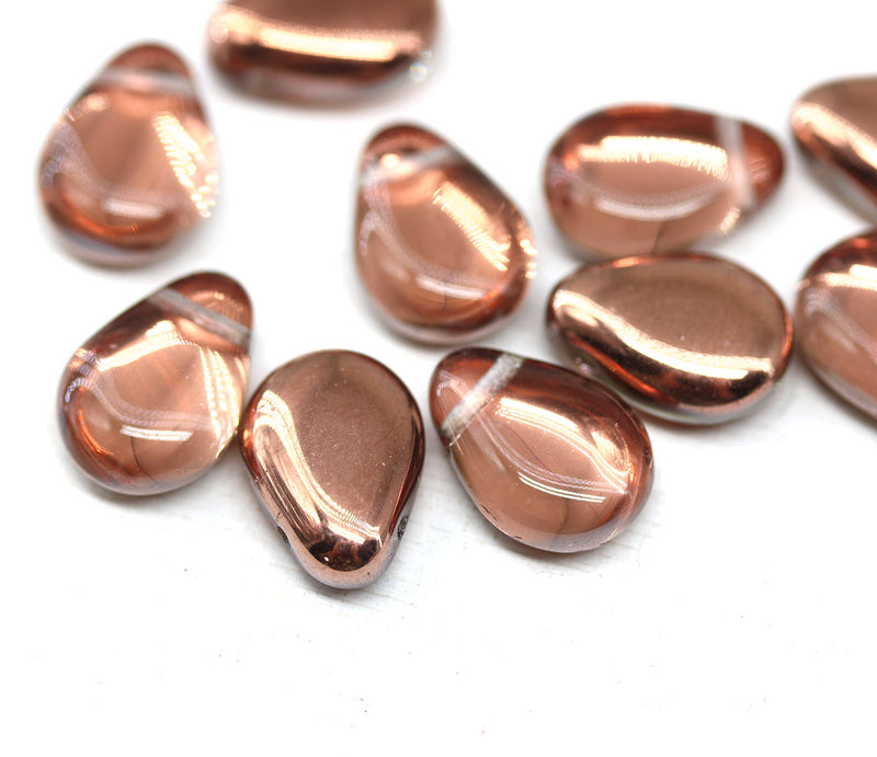 13x10mm Large flat copper puffy drops czech glass beads 10Pc