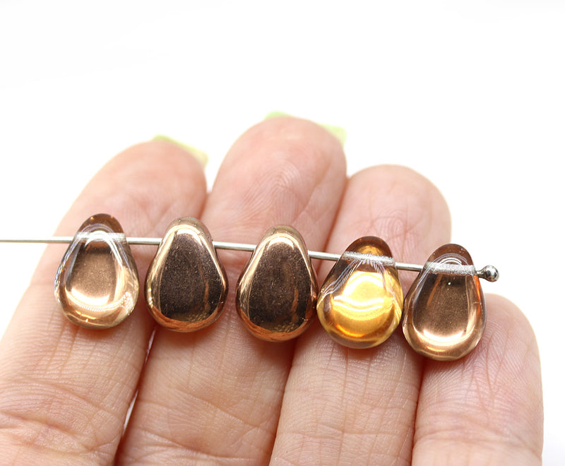 13x10mm Large flat copper puffy drops czech glass beads 10Pc