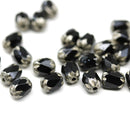 6x4mm Black rice czech glass fire polished beads silver ends