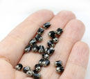 6x4mm Black rice czech glass fire polished beads silver ends