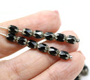 6x4mm Black rice czech glass fire polished beads silver ends
