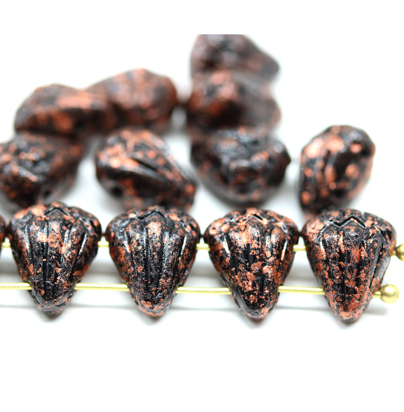 Lotus Czech glass beads Black Copper Wash: two hole