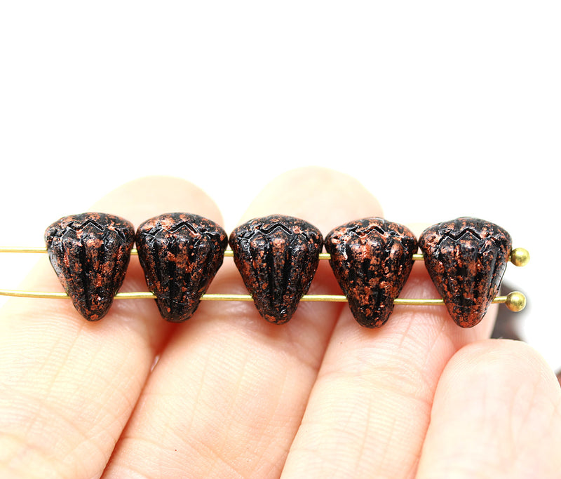 Lotus Czech glass beads Black Copper Wash: two hole