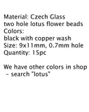 Lotus Czech glass beads Black Copper Wash: two hole, 15pc