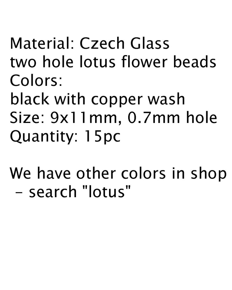 Lotus Czech glass beads Black Copper Wash: two hole, 15pc