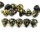 Lotus glass beads Black Golden Flakes: two hole