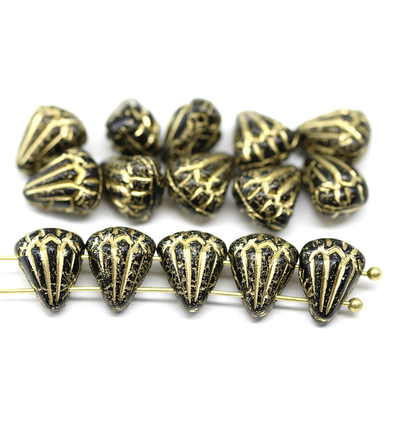Lotus glass beads Black Gold: two hole