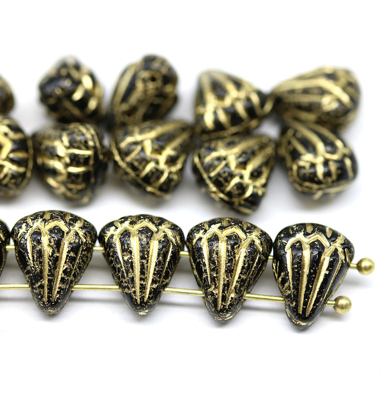 Lotus glass beads Black Gold: two hole