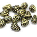 Lotus glass beads Black Gold: two hole