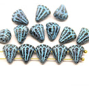 Lotus Czech glass beads Black Blue wash: two hole