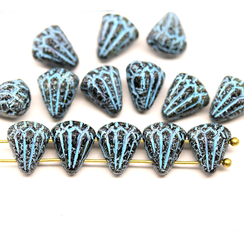 Lotus Czech glass beads Black Blue wash: two hole