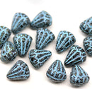 Lotus Czech glass beads Black Blue wash: two hole