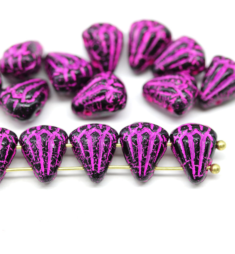 Lotus Czech glass beads Black Pink wash: two hole