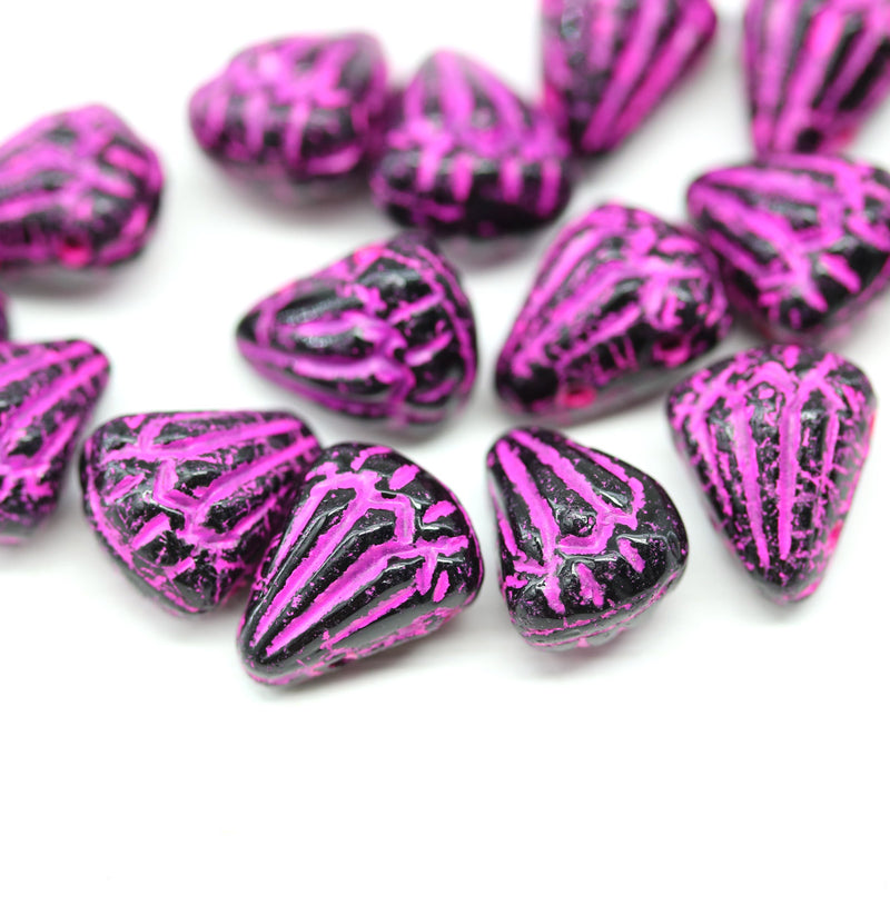 Lotus Czech glass beads Black Pink wash: two hole