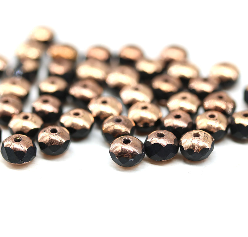 3x5mm Black rondelle czech glass beads copper ends 