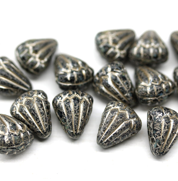 Lotus glass beads Black Silver wash: two hole