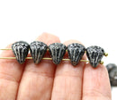 Lotus glass beads Black Rustic Silver wash: two hole