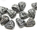 Lotus glass beads Black Rustic Silver wash: two hole