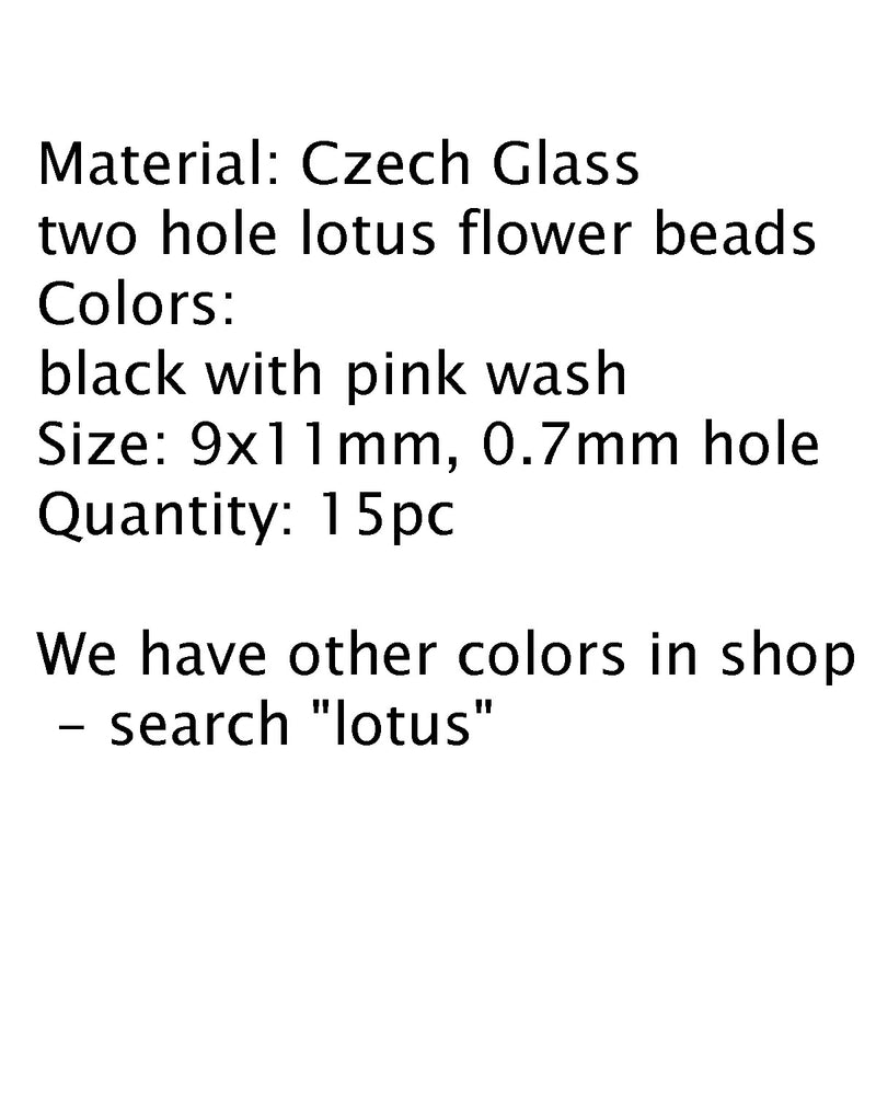 Lotus Czech glass beads Black Pink Wash: two hole, 15pc