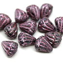 Lotus Czech glass beads Black Pink Wash: two hole, 15pc