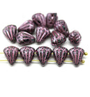 Lotus Czech glass beads Black Pink Wash: two hole, 15pc