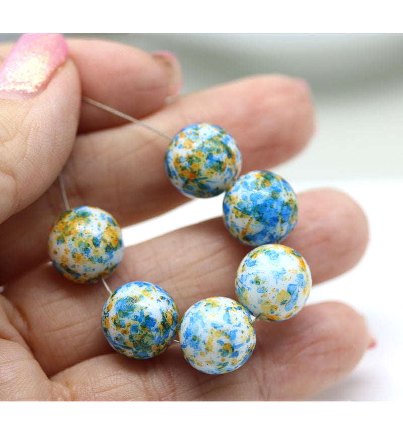 12mm White Blue Orange large Czech glass druk beads