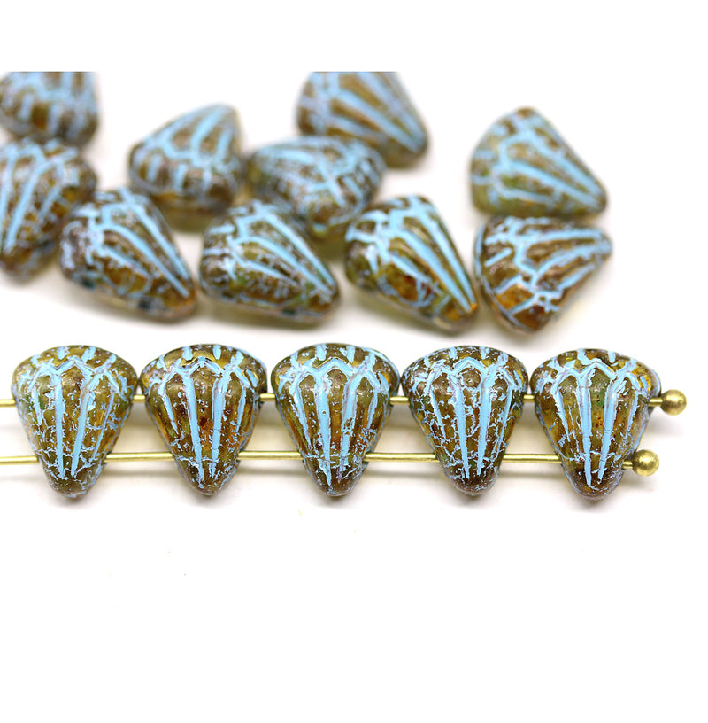 Lotus Czech glass beads Brown Picasso Blue inlays: two hole