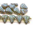 Lotus Czech glass beads Brown Picasso Blue inlays: two hole