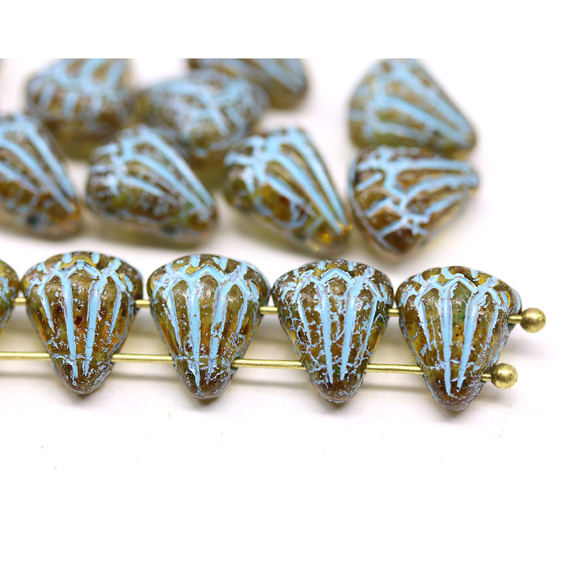 Lotus Czech glass beads Brown Picasso Blue inlays: two hole