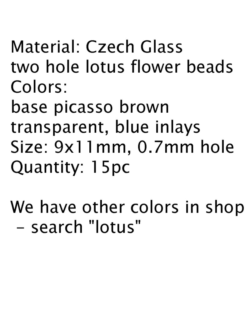 Lotus Czech glass beads Brown Picasso Blue inlays: two hole