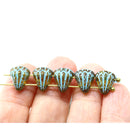 Lotus Czech glass beads Brown Picasso Blue inlays: two hole