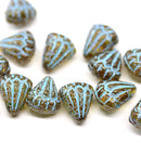 Lotus Czech glass beads Brown Picasso Blue inlays: two hole