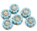 14mm Blue Silver pansy flower, Czech glass flat daisy