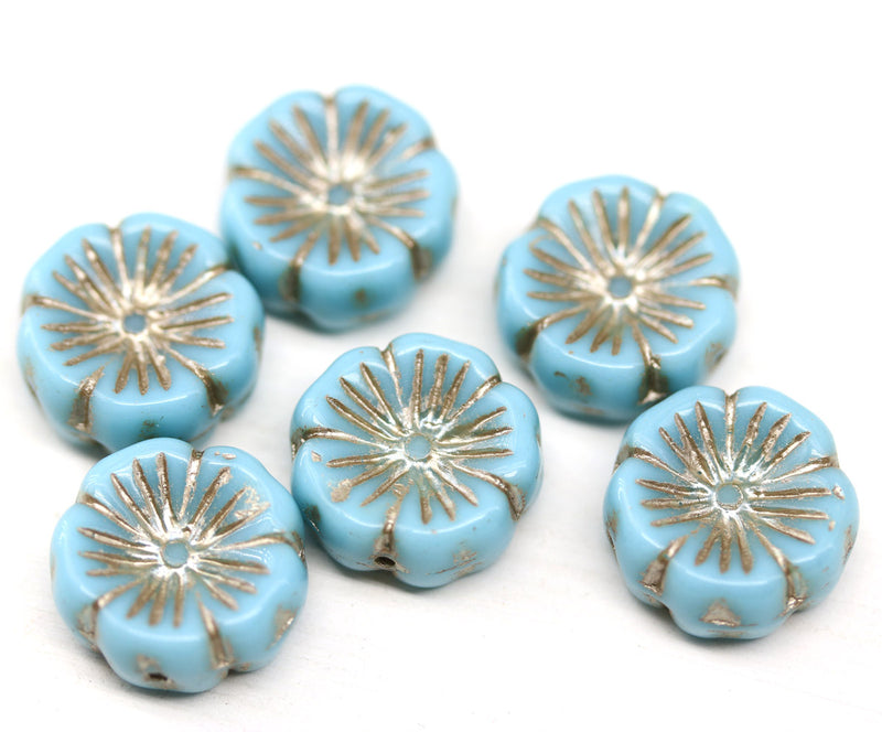 14mm Blue Silver pansy flower, Czech glass flat daisy