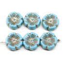14mm Blue Silver pansy flower, Czech glass flat daisy