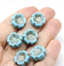14mm Blue Silver pansy flower, Czech glass flat daisy