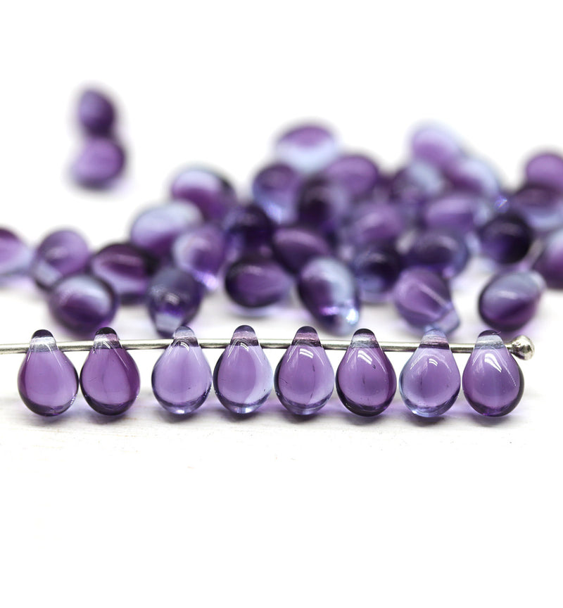 5x7mm Purple teardrops czech glass beads