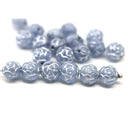 7mm Rose Bud Czech Glass Beads Frosted Blue 20pc
